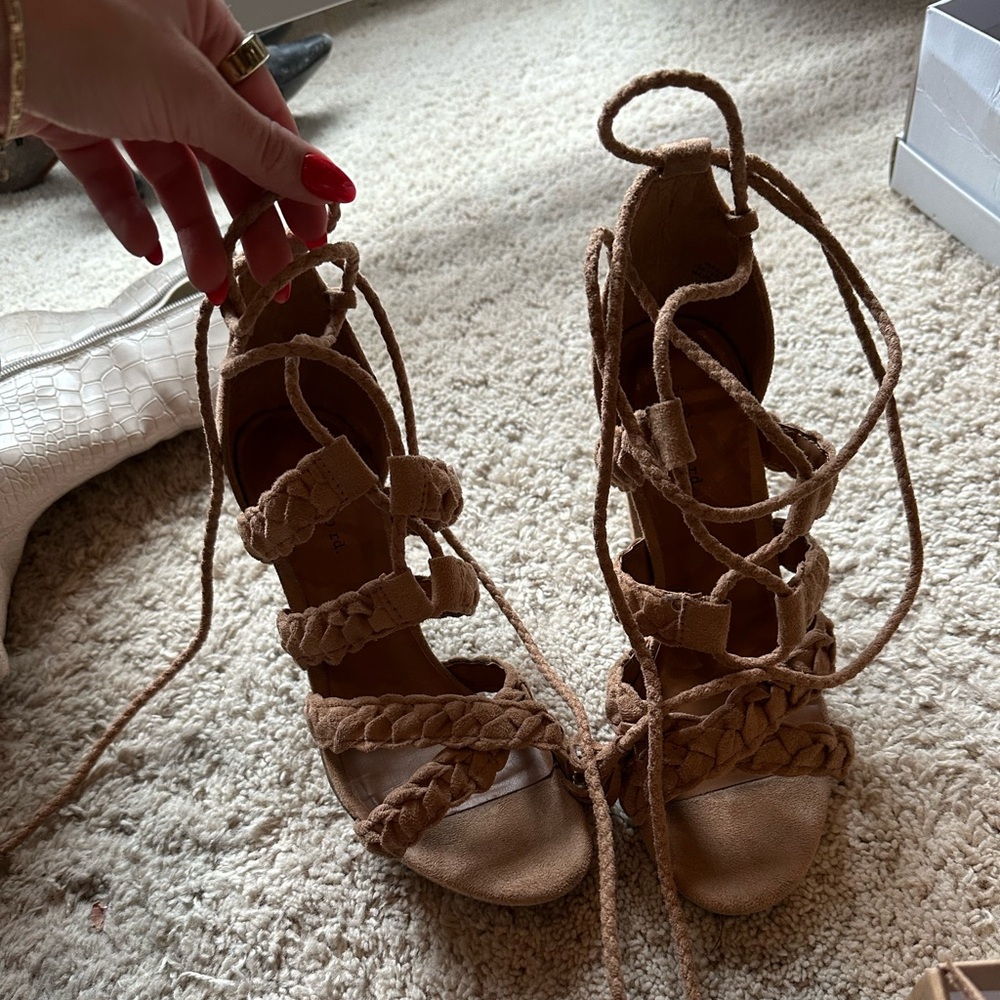 Indigo suede lace up heels